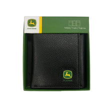 Load image into Gallery viewer, John Deere Black Pebble Grain Leather Tri-Fold Wallet - Trademark Logo