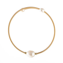 Load image into Gallery viewer, Freshwater Pearl Stainless Steel Gold Cuff Bracelet - Single Pearl