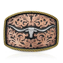 Load image into Gallery viewer, Montana Tri Colour Texas Longhorn Attitude Buckle