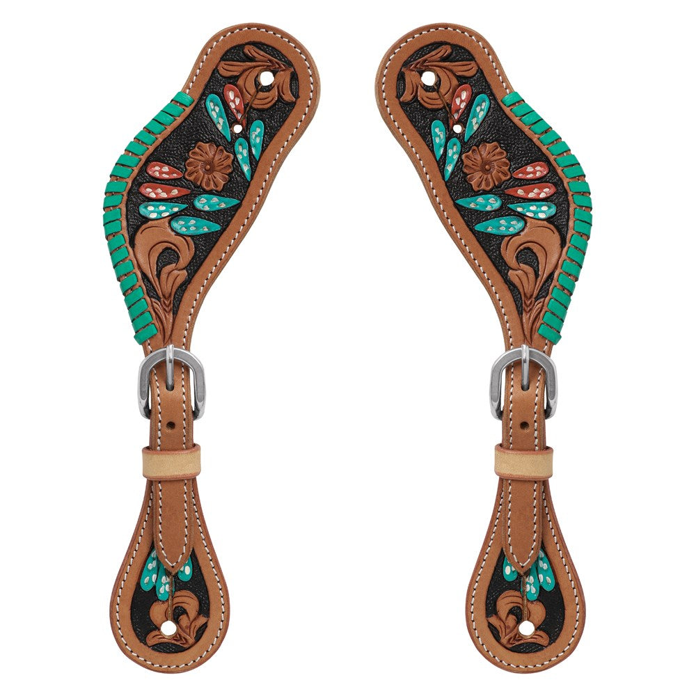 New! Fort Worth Odina Spur Straps - Turquoise Buckstitched