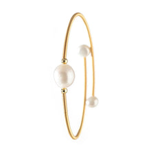 Load image into Gallery viewer, Freshwater Pearl Stainless Steel Gold Cuff Bracelet - Single Pearl