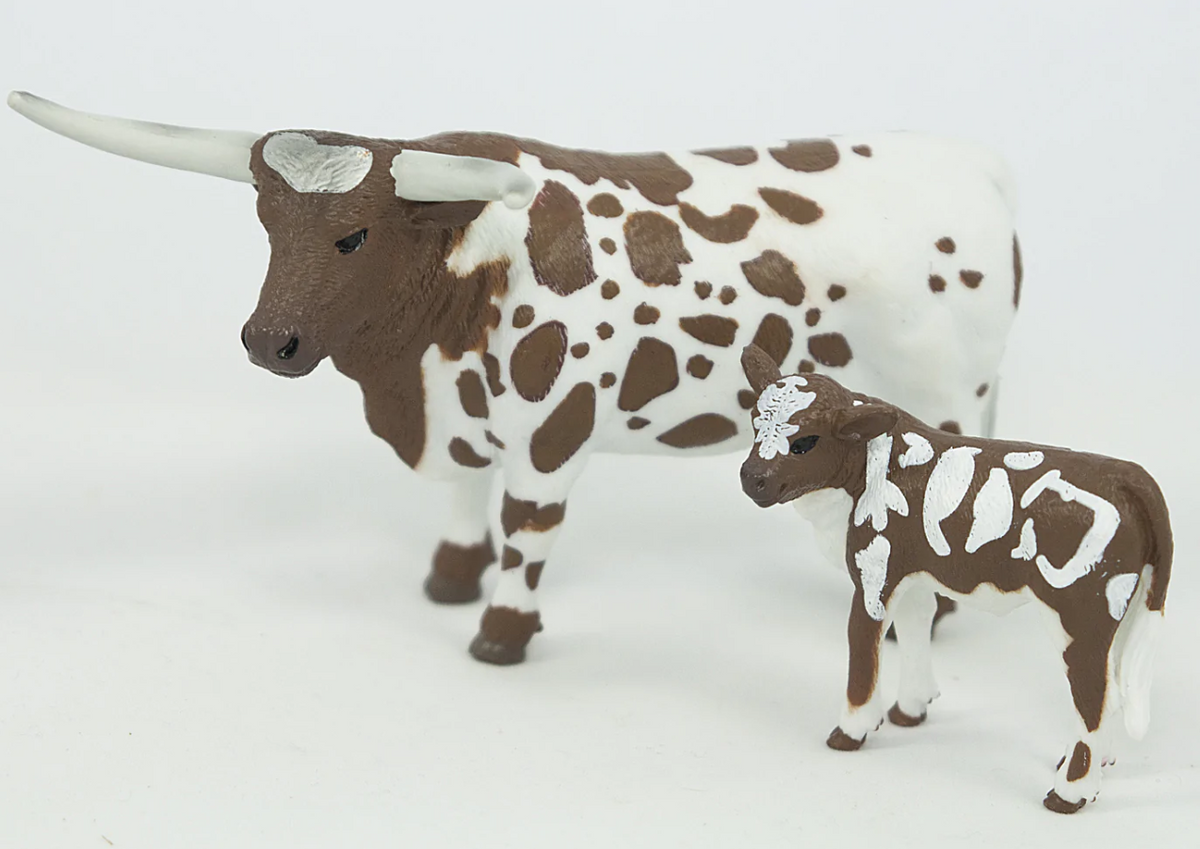 Big Country Farm Toys Longhorn Cow & Calf - 1:20 Scale - Hand Painted - Farm Toys - Farm Animal Toys