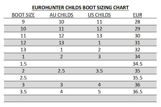 Kids hunter deals boots size chart