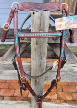 Load image into Gallery viewer, Toprail Leather Breastplate With Turquoise Beading