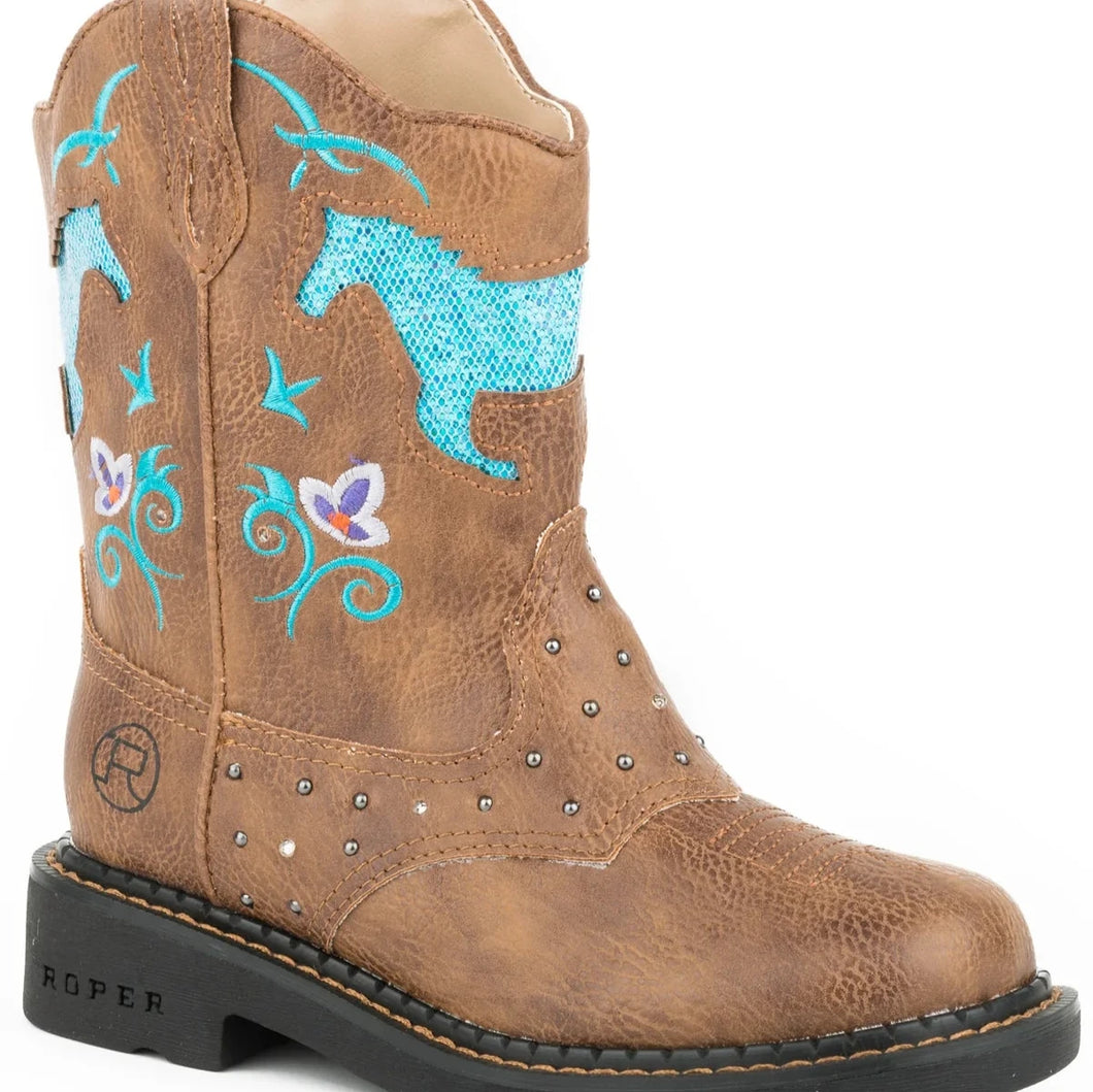 Roper Kids horse flowerS LIGHT UP boots