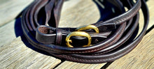Load image into Gallery viewer, Toprail Soft Folded Leather Split Show Reins - Popper Ends
