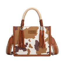 Load image into Gallery viewer, Wrangler Cow Print Tassel Crossbody Bag

