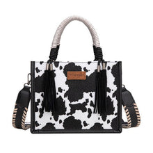 Load image into Gallery viewer, Wrangler Cow Print Tassel Crossbody Bag

