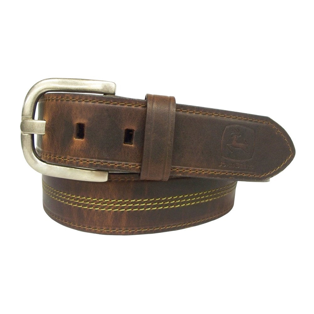 JOHN DEERE OIL TANNED LEATHER 38MM - SILVER FINISH BUCKLE BELT