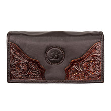 Load image into Gallery viewer, Ladies Purse - Brown Leather Clutch with Tooled Leather Facing
