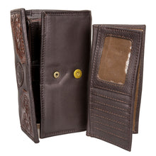 Load image into Gallery viewer, Ladies Purse - Brown Leather Clutch with Tooled Leather Facing
