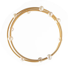 Load image into Gallery viewer, Freshwater Pearl Stainless Steel Gold Cuff Bracelet - Multi Pearl
