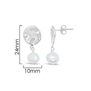925 SS BEATEN STUD WITH FRESHWATER PEARL EARRING 24 X 10MM