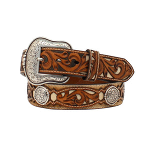 ARIAT MENS SCALLOPED PIERCED OVERLAY BELT