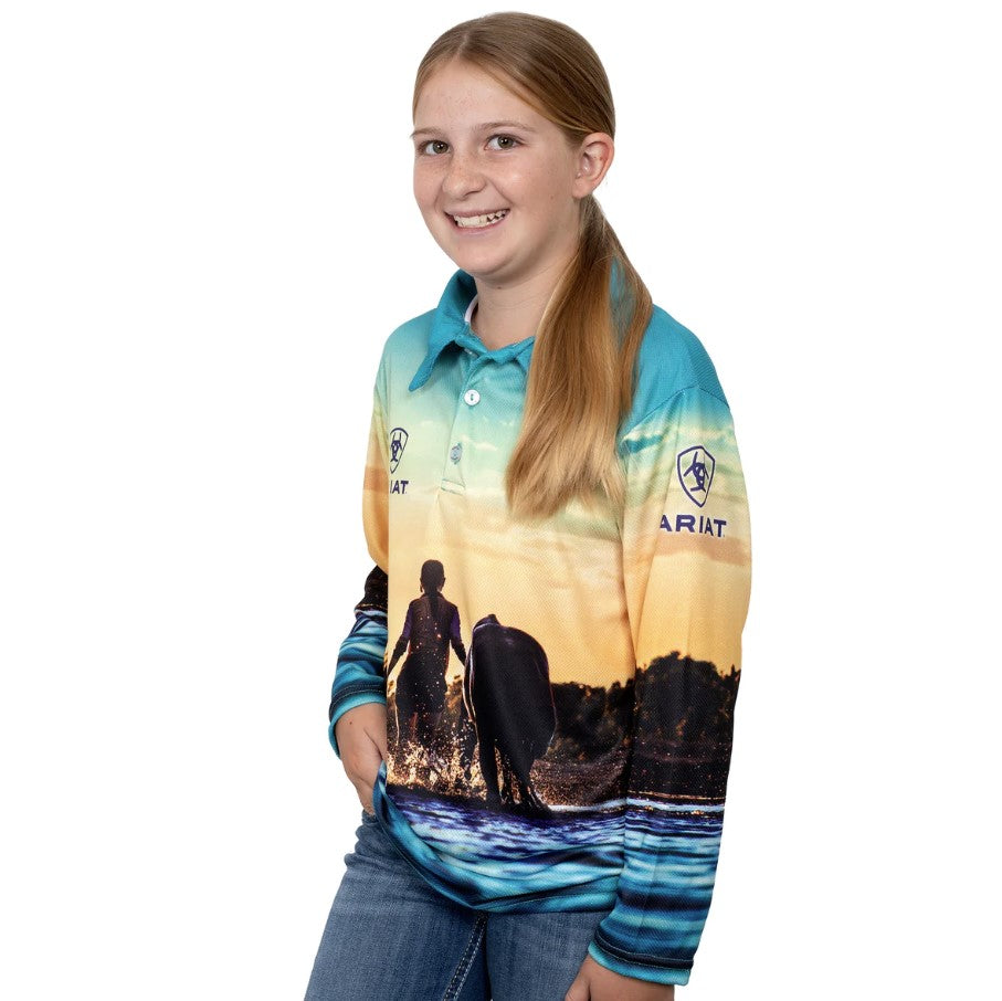 ARIAT GIRLS WESTERN HORSES FISHING SHIRT