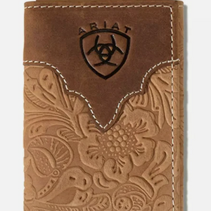Ariat Trifold Wallet Floral Embossed Ivory Stitch