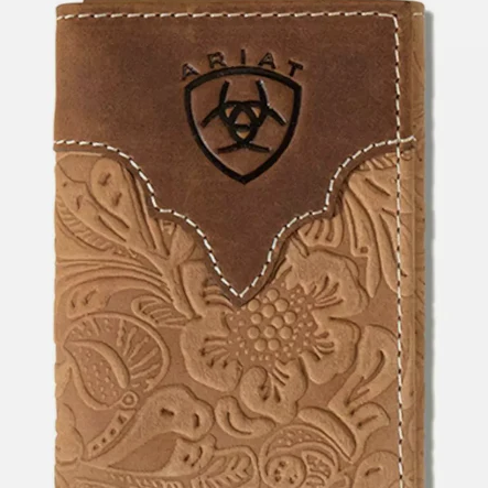 Ariat Trifold Wallet Floral Embossed Ivory Stitch
