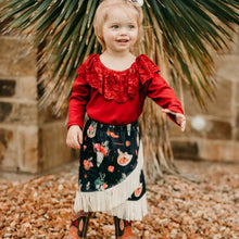 Load image into Gallery viewer, Shea Baby Black Floral Skull Fringe Skirt

