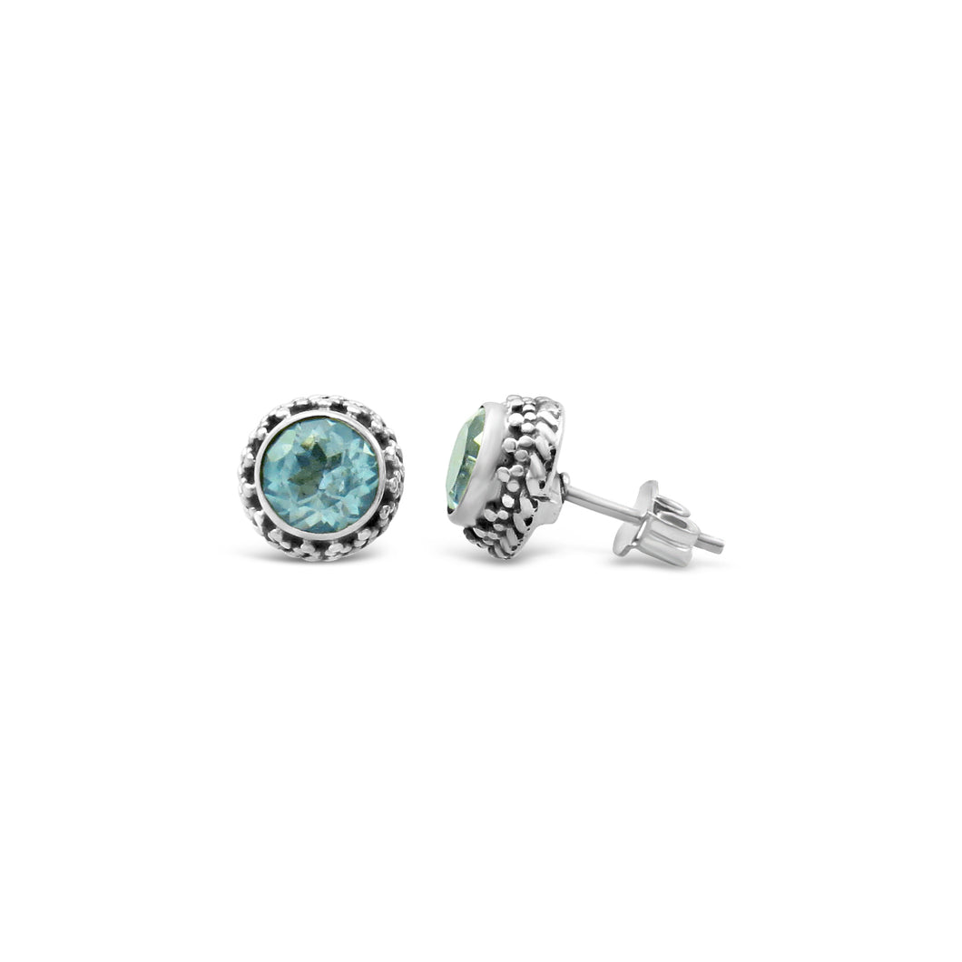 S & S BLUE TOPAZ ROUND STUD EARRINGS