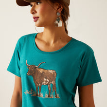 Load image into Gallery viewer, ARIAT WOMENS LONGHORN WATERCOLOUR SHORT SLEEVE T-SHIRT
