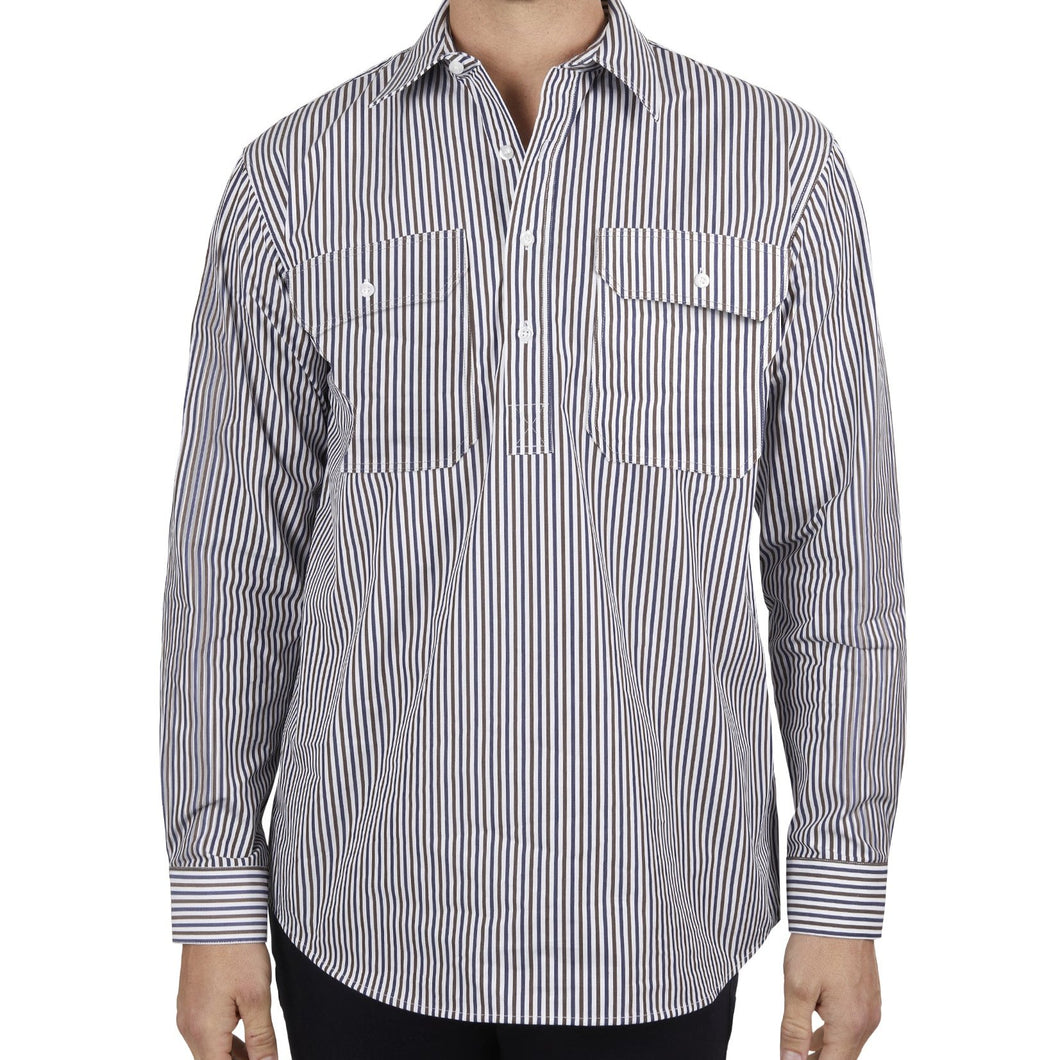Hard Slog Mens Cane Half Button Long Sleeve Shirt