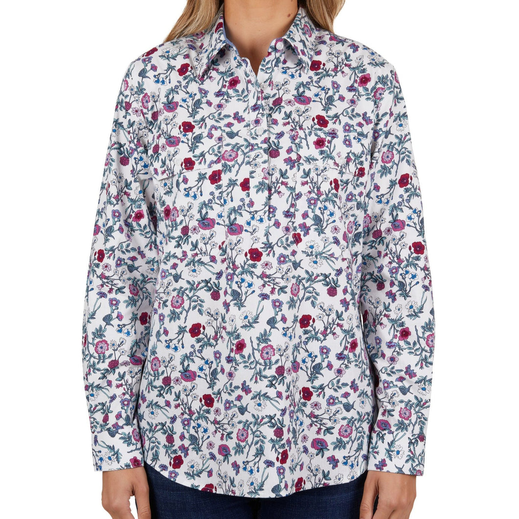 Hard Slog Womens Clara Half Button Long Sleeve Shirt