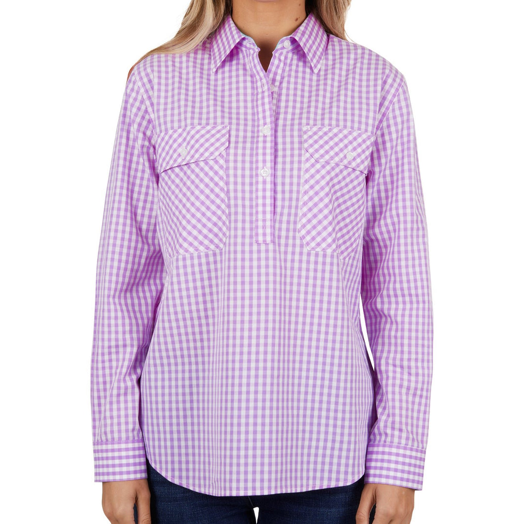 Hard Slog Womens Ayla Half Button Long Sleeve Shirt