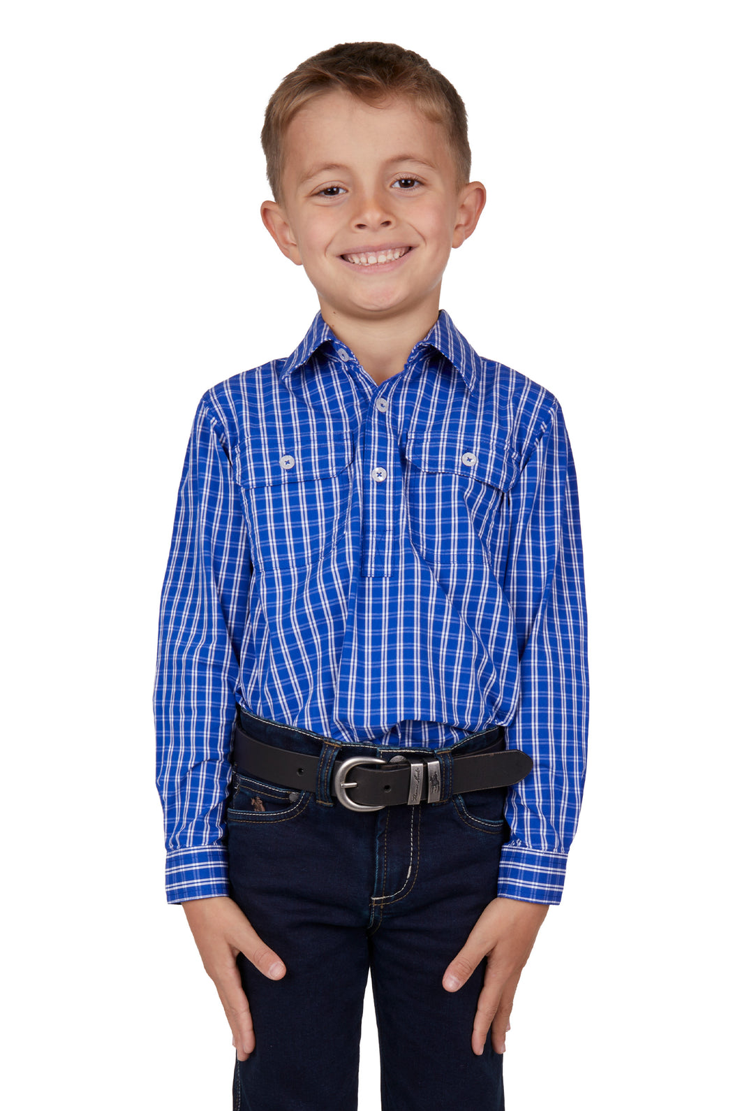Hard Slog Kids Tad Half Button Long Sleeve Shirt