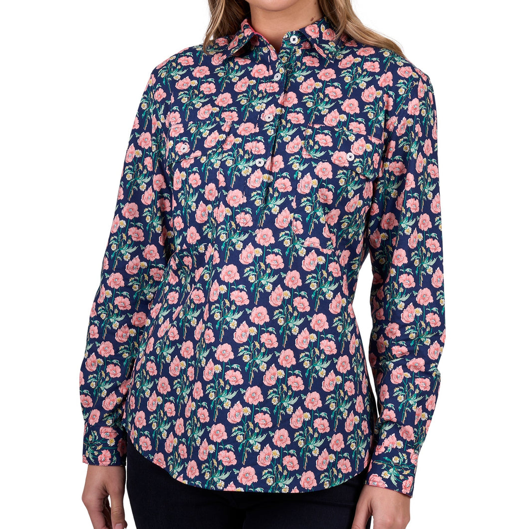 Hard Slog Womens Fauna 1/2 Button Long Sleeve Shirt