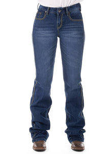 HITCHLEY & HARROW HIGH RISE BOSTON OLIVE STITCH JEANS