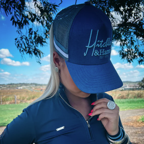 HITCHLEY & HARROW TRUCKER CAP - PETROL BLUE & GREY