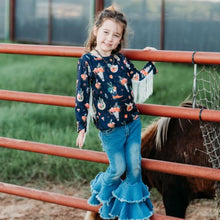 Load image into Gallery viewer, Shea Baby Black Floral Skull With Fringe Shirt
