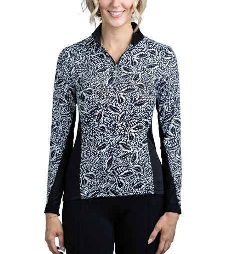 KASTEL BLACK AND WHITE LEAVES LONG SLEEVE SHIRT
