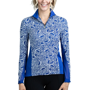KASTEL BLUE AND WHITE CHEVRON LEAVES LONG SLEEVE SHIRT