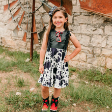 Load image into Gallery viewer, Shea Baby Cowprint Leather Top Fringe Dress
