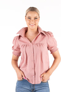 HITCHLEY & HARROW LINEN COLLECTION - DUSTY PINK SHORT SLEEVE TOP