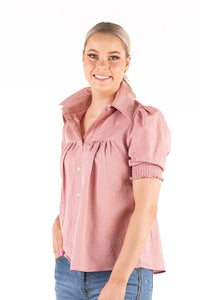 HITCHLEY & HARROW LINEN COLLECTION - DUSTY PINK SHORT SLEEVE TOP