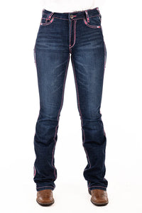 HITCHLEY & HARROW ULTRA HIGH RISE WEST HOLLYWOOD NEON PINK STITCH JEANS