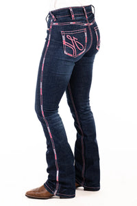 HITCHLEY & HARROW ULTRA HIGH RISE WEST HOLLYWOOD NEON PINK STITCH JEANS