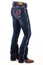 Load image into Gallery viewer, HITCHLEY &amp; HARROW ULTRA HIGH RISE WEST HOLLYWOOD NEON PINK STITCH JEANS
