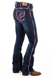 HITCHLEY & HARROW ULTRA HIGH RISE WEST HOLLYWOOD NEON PINK STITCH JEANS