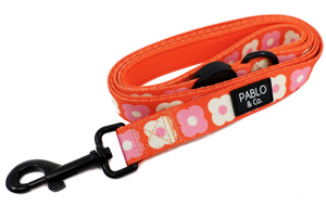 PABLO & CO PINK CHECKERED DAISIES DOG LEASH