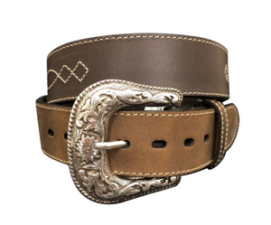 ROPER MENS BRIDLE LEATHER WESTERN STITCH DESIGN BELT