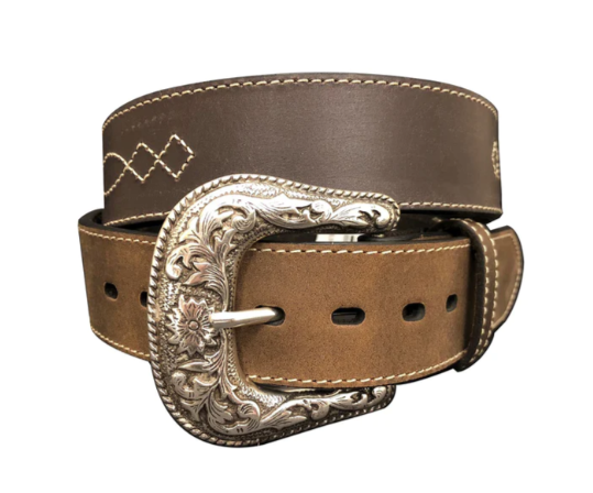 Roper Mens Bridle Leather Western Stitch Design Belt