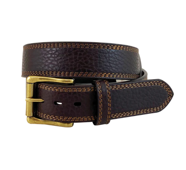 Roper Mens Pebble Grain Genuine Leather Triple Stitched Belt