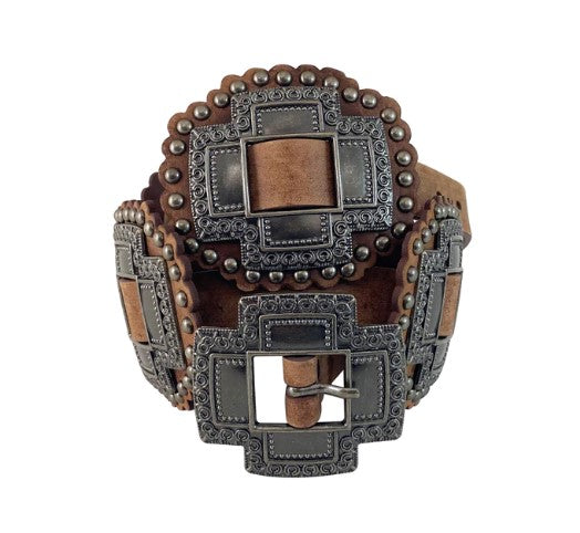 ROPER WOMENS BELT PLAIN LEATHER CROSS CONCHOS