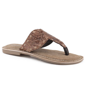 ROPER WOMENS JULIET BROWN FLORAL EMBOSSED LEATHER SANDALS