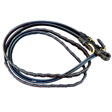 Load image into Gallery viewer, Toprail Lace Plait Leather Brass Buckle Joined Reins
