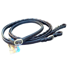 Load image into Gallery viewer, Toprail Equine Lace Plait Joined Leather Reins
