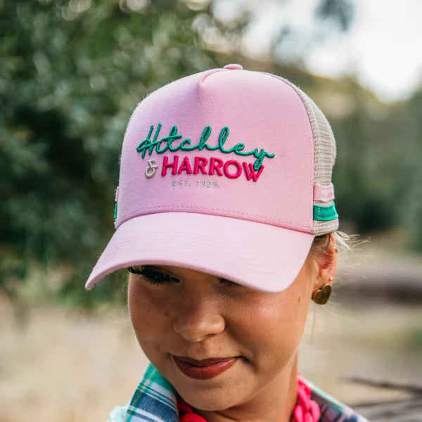 Hitchley & Harrow Trucker Cap - Baby Pink, Green & Beige